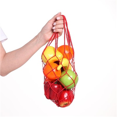 Авоська плетёная сумка 38 см, ручка 15 см, клетка 4 см, хлопок, набор 2 шт, красная
