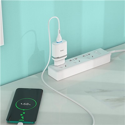 Адаптер Сетевой с кабелем Hoco C12Q QC3.0 (повр. уп.) USB 3A/18W (USB/Type-C) (white)