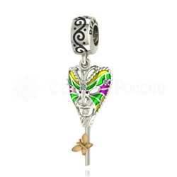 Подвеска-перлина из серебра - Ключик с маской и бабочкой 04-0055