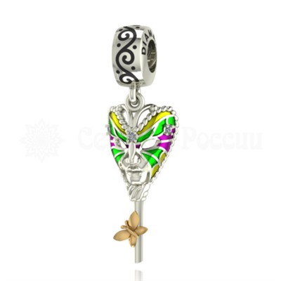 Подвеска-перлина из серебра - Ключик с маской и бабочкой