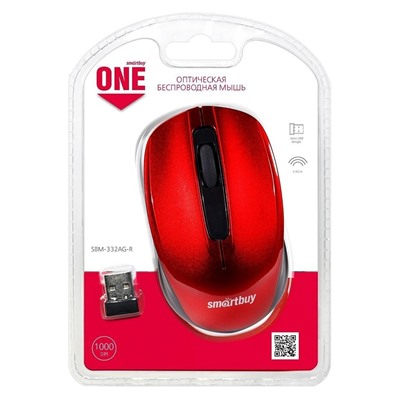 Мышь оптическая беспроводная Smart Buy SBM-332AG-R ONE 332 (red)