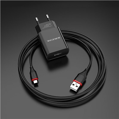 Адаптер Сетевой с кабелем Borofone BA20A Sharp USB 2,1A/10W (USB/Micro USB) (black)