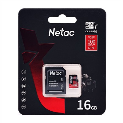 Карта флэш-памяти MicroSD 16 Гб Netac P500 Extreme Pro UHS-I (100 Mb/s) + SD адаптер (Class 10)