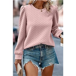 Light Pink Cable Textured Puff Sleeve Sweatshirt