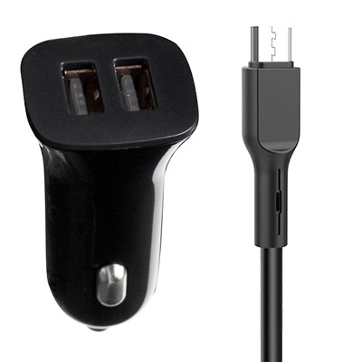 Адаптер Автомобильный с кабелем SKYDOLPHIN SZ08V 2USB/5V/2.4A +micro USB (black) (206560)