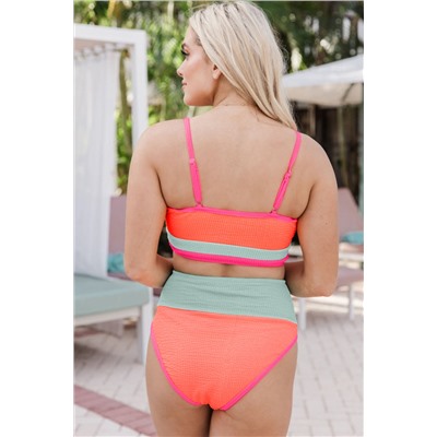 Grapefruit Orange Color Block High Waisted Sexy Bikini Set