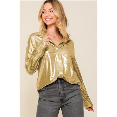 Gold Metallic Luster Chest Pocket Shirt