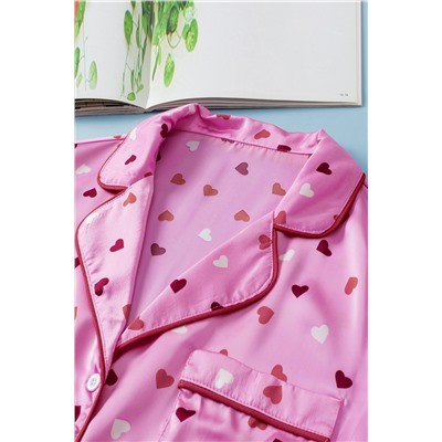 Pink Valentine Heart Shape Print Plus Size Sleepwear