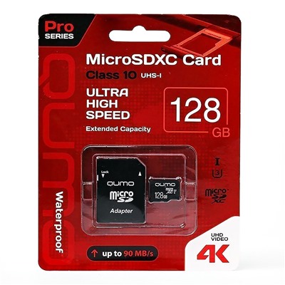 Карта флэш-памяти MicroSD 128 Гб Qumo +SD адаптер Pro seria UHS-1 U3