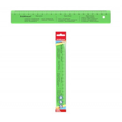 Линейка пластиковая 20 см Neon с единицами измерения, зеленая 55499 ErichKrause