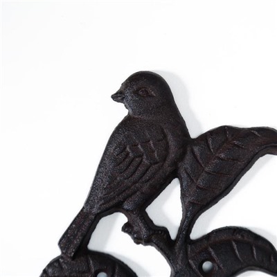 Крючок декоративный металл "Птица и листья" 18х12х4 см