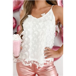 White Butterfly Applique Mesh Overlay Tank Top