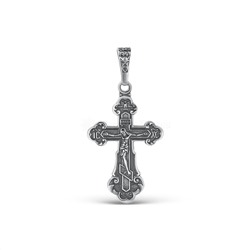 Крест православный из чернёного серебра - Спаси и сохрани 3,5 см