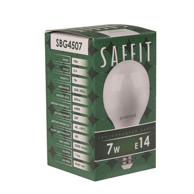 Лампа светодиодная SAFFIT, G45, 7 Вт, E14, 6400 К, 560 Лм, 220°, 80 х 45