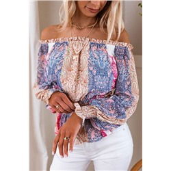 Multicolor Bohemian Floral Print Off Shoulder Blouse