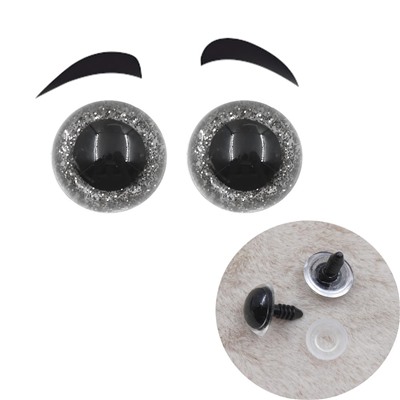 Глазки для игрушек с искоркой 24мм с заглушками 10шт серебро