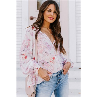 Multicolour Vibrant Floral Printed Ruffle Trim Blouse