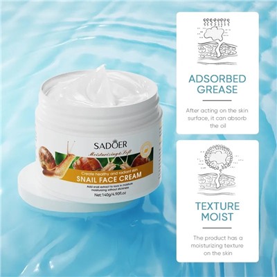 SADOER Омолаживающий крем с муцином улитки  Snail  Moisturizer Cream, 140 гр.