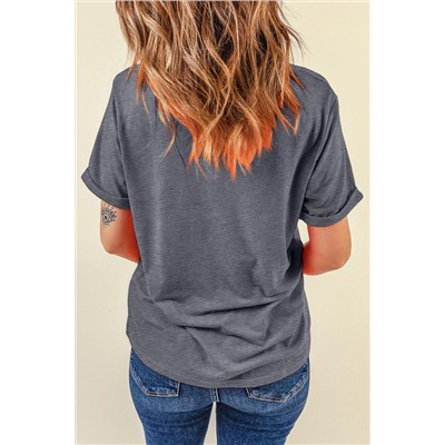 Gray Casual Plain Crew Neck Tee