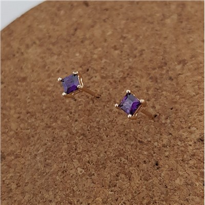 Серьги гвоздики коллекция "Xuping ML" покрытие позолота, фиолетовый камень, 60503, арт.647.781