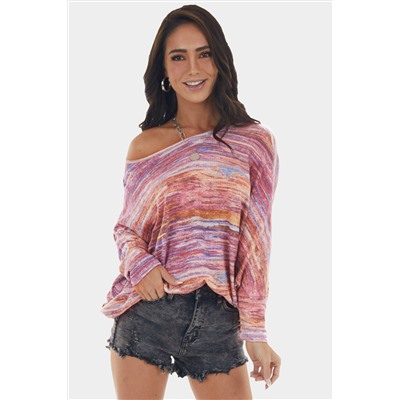 Multicolor Tie-dyed Boat Neck Dolman Sleeve Knit Top