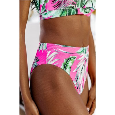 Rose Tropical Print Textured Bikini Bottoms