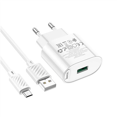 Адаптер Сетевой с кабелем Hoco C109A QC3.0 USB 3A/18W (USB/Micro) (white)