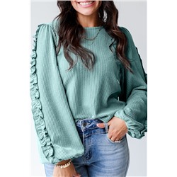 Moonlight Jade Ruffled Sleeve Corded Textured Blouse