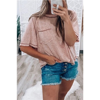 Dusty Pink Exposed Seam Detail Loose T-shirt