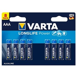 Батарейка алкалиновая Varta LongLife Power, AAA, LR03-8BL, 1.5В, блистер, 8 шт.