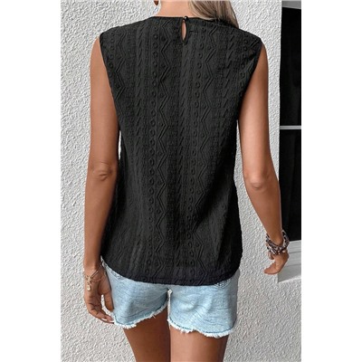 Black Guipure Lace Crochet Keyhole Back Tank Top