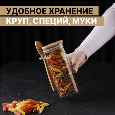 Банка стеклянная для сыпучих продуктов с бамбуковой крышкой и ложкой «Эко», 420 мл, 8×6×15,5 см