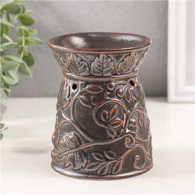 Аромалампа керамика "Растительный узор" тёмно-коричневая 9,5х9,5х12 см
