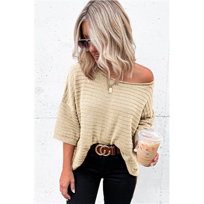 Apricot Textured Knit Drop Shoulder Tee