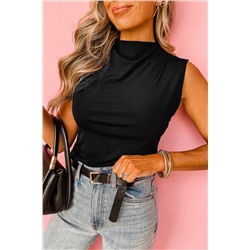 Black Solid Mock Neck Tank Top