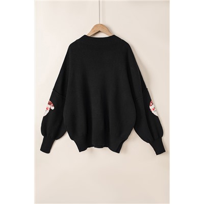 Black Sequined Santa Clause Bishop Sleeve Sweater