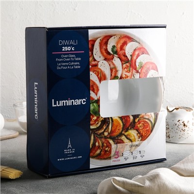 УЦЕНКА Набор форм для запекания Luminarc Diwali, 3 шт: 1,3 л, 2 л, 2,8 л, стеклокерамика, цвет белый