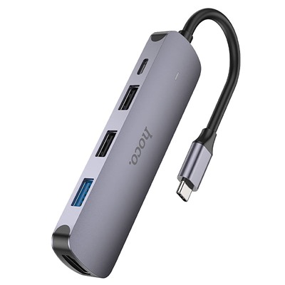 Хаб Type-C - USB Hoco HB27 HDTV+USB3.0+USB2.0*2+PD (metal gray)