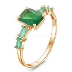 Кольцо женской из золочёного серебра с натуральным зелёным агатом и лунным плавленым кварцем цвета лунный мятный