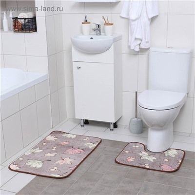 Набор ковриков для ванной и туалета Доляна «Осенние листья», 2 шт, 40×50 см, 50×80 см