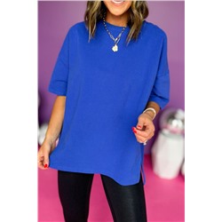 Dark Blue Light Pink Longline Short Sleeve Side Slit