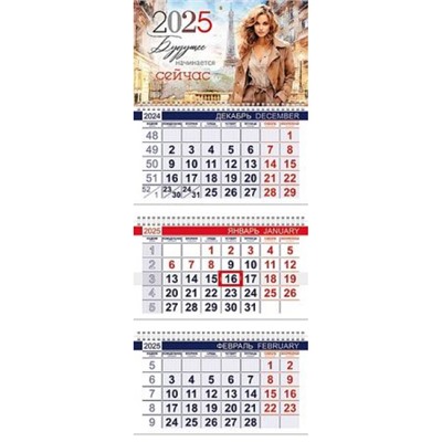 Календарь квартальный 2025 г. 3 спирали ОФИС "Парижанка" 3-х бл.с бегунком 2-х цв. блок (086287) 31569 Хатбер