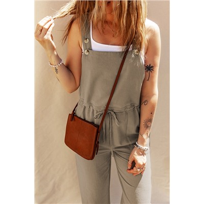 Sage Green Drawstring Buttoned Straps Cropped Overall