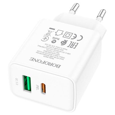 Адаптер Сетевой Borofone BA67A PD QC3.0 USB 3A/20W (white)