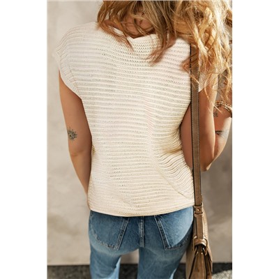 White Flower Crochet Round Neck Knitted Top