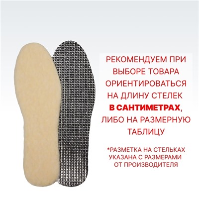 Стельки для обуви, утеплённые, фольгированные, универсальные, р-р RU до 46 (р-р Пр-ля до 45), 29 см, пара, цвет бежевый/серый