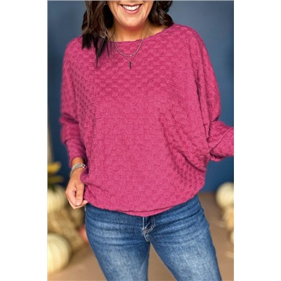 Bright Pink Checker Textured Dolman Sleeve Top