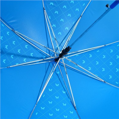 Зонт-трость «Яркие бабочки», 8 спиц, d = 90 см, цвет синий