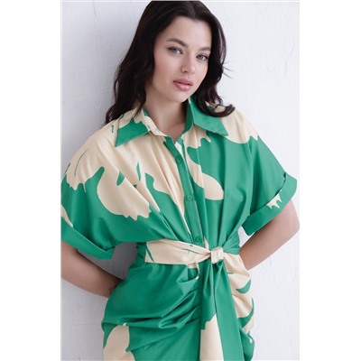 11991 Платье-рубашка с драпировкой зелёное (остаток: 42)