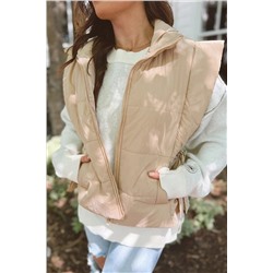 Parchment Solid Color Side Knot Zip Up Puffer Vest